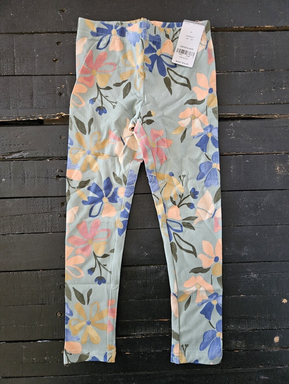 Carter's NWT 6 Floral Ribbed Leggings Sage Green with Pink Blue Yellow Flowers